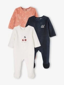 Lot De 3 Pyjamas En Velours Bébé Ouverture Dos BASICS Lot Ivoire - Vertbaudet