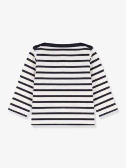 Marinière Bébé Manches Longues En Coton Bio PETIT BATEAU Blanc Rayé Marine - Petit Bateau -Magasin De Vêtements Pour Bé Soldes mariniere bebe manches longues en coton bio petit bateau 2