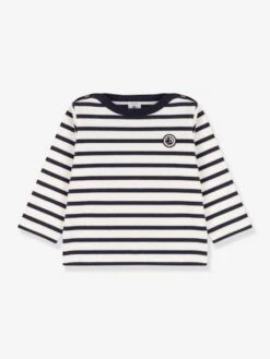 Marinière Bébé Manches Longues En Coton Bio PETIT BATEAU Blanc Rayé Marine - Petit Bateau