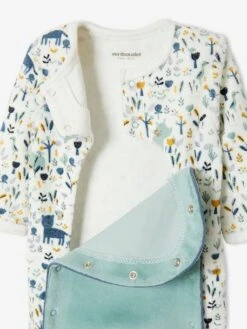 Pyjama Bébé Garçon En Velours Ouverture Pont Ivoire Imprimé - Vertbaudet -Magasin De Vêtements Pour Bé Soldes pyjama bebe garcon en velours ouverture pont 3