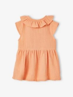 Robe à Collerette Bébé En Gaze De Coton Vert - Vertbaudet -Magasin De Vêtements Pour Bé Soldes robe a collerette bebe en gaze de coton 2