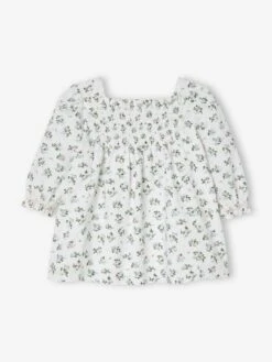 Robe à Smocks Bébé Fleuri Blanc - Vertbaudet -Magasin De Vêtements Pour Bé Soldes robe a smocks bebe fleuri 2