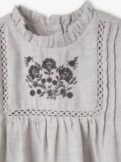 Robe Avec Plastron Brodé Bébé Vert Grisé - Vertbaudet -Magasin De Vêtements Pour Bé Soldes robe avec plastron brode bebe 2