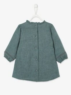 Robe Avec Plastron Brodé Bébé Vert Grisé - Vertbaudet -Magasin De Vêtements Pour Bé Soldes robe avec plastron brode bebe 5