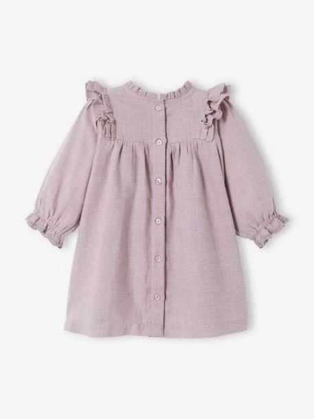 Robe Bébé à Volants En Twill Chiné Violet - Vertbaudet 2 Robe Bébé à Volants En Twill Chiné Violet - Vertbaudet – Image 2