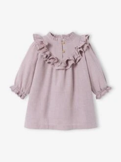 Robe Bébé à Volants En Twill Chiné Violet - Vertbaudet