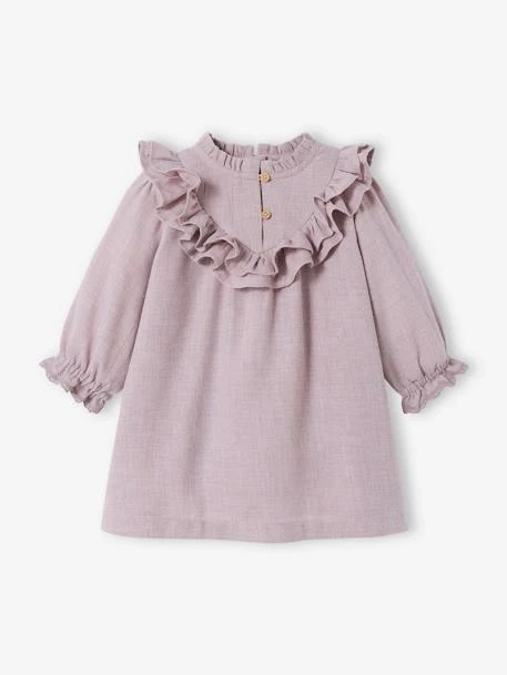 Robe Bébé à Volants En Twill Chiné Violet - Vertbaudet 1 Robe Bébé à Volants En Twill Chiné Violet - Vertbaudet