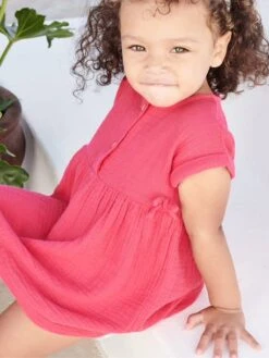 Robe Bébé En Gaze De Coton Vert - Vertbaudet -Magasin De Vêtements Pour Bé Soldes robe bebe en gaze de coton 5