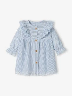 Robe Bébé En Seersucker Bleu Glacier - Vertbaudet