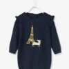Robe Bébé En Tricot Brodé Chien Bleu Foncé - Vertbaudet