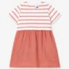 Robe Bi-matière En Gaze De Coton Et Jersey épais Bio Bébé - PETIT BATEAU Corail - Petit Bateau