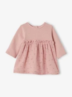 Robe Bi-matière En Molleton Bébé Rose Imprimé - Vertbaudet