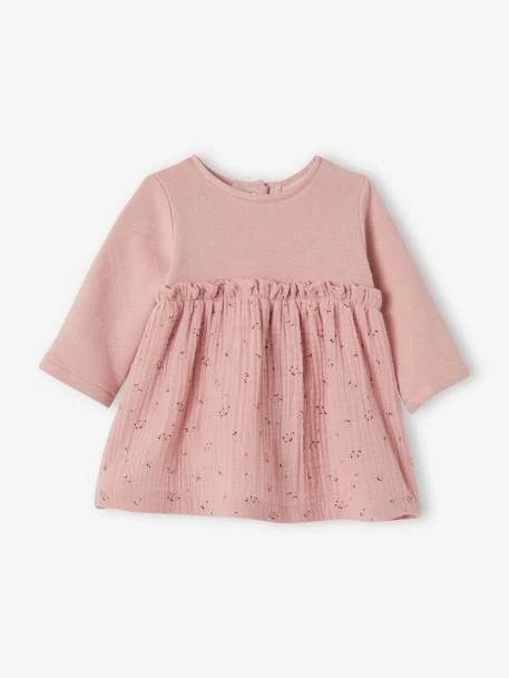 Robe Bi-matière En Molleton Bébé Rose Imprimé - Vertbaudet 1 Robe Bi-matière En Molleton Bébé Rose Imprimé - Vertbaudet
