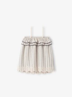 Robe Brodée Bébé à Bretelles Beige Clair Rayé - Vertbaudet