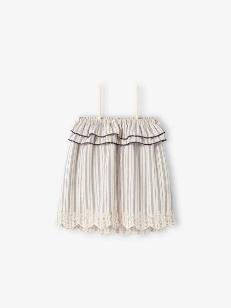 Robe Brodée Bébé à Bretelles Beige Clair Rayé - Vertbaudet 1 Robe Brodée Bébé à Bretelles Beige Clair Rayé - Vertbaudet