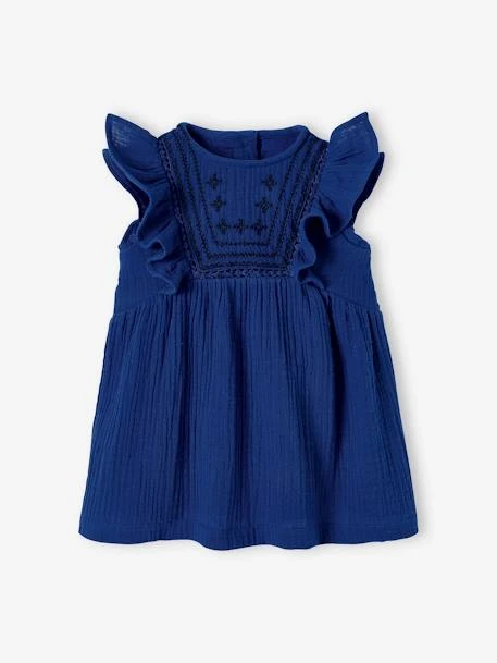 Robe Brodée En Gaze De Coton Bébé Bleu - Vertbaudet 2 Robe Brodée En Gaze De Coton Bébé Bleu - Vertbaudet – Image 2
