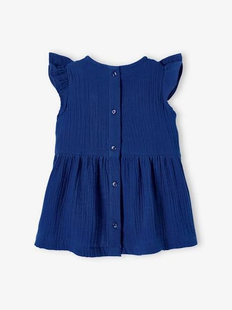 Robe Brodée En Gaze De Coton Bébé Bleu - Vertbaudet 3 Robe Brodée En Gaze De Coton Bébé Bleu - Vertbaudet – Image 3