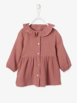 Robe Collerette Bébé En Gaze De Coton Bronze - Vertbaudet -Magasin De Vêtements Pour Bé Soldes robe collerette bebe en gaze de coton 2