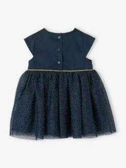 Robe De Fête Bébé En Satin Et Tulle Irisé Bleu Nuit - Vertbaudet -Magasin De Vêtements Pour Bé Soldes robe de fete bebe en satin et tulle irise 2