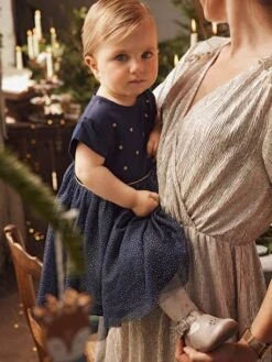 Robe De Fête Bébé En Satin Et Tulle Irisé Bleu Nuit - Vertbaudet