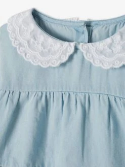 Robe En Denim Bébé Col En Broderie Anglaise Denim Bleached - Vertbaudet -Magasin De Vêtements Pour Bé Soldes robe en denim bebe col en broderie anglaise 4