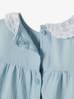 Robe En Denim Bébé Col En Broderie Anglaise Denim Bleached - Vertbaudet -Magasin De Vêtements Pour Bé Soldes robe en denim bebe col en broderie anglaise 5