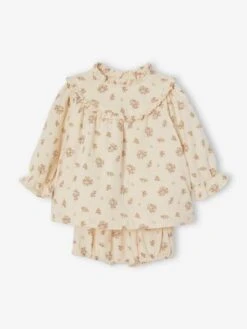 Robe En Gaze De Coton Bébé Avec Bloomer Beige Imprimé - Vertbaudet -Magasin De Vêtements Pour Bé Soldes robe en gaze de coton bebe avec bloomer 2