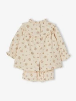 Robe En Gaze De Coton Bébé Avec Bloomer Beige Imprimé - Vertbaudet -Magasin De Vêtements Pour Bé Soldes robe en gaze de coton bebe avec bloomer 4