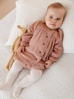 Robe En Gaze De Coton Bébé Et Sa Culotte Assortie Vieux Rose - Vertbaudet