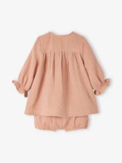 Robe En Gaze De Coton Bébé Et Sa Culotte Assortie Vieux Rose - Vertbaudet -Magasin De Vêtements Pour Bé Soldes robe en gaze de coton bebe et sa culotte assortie 3