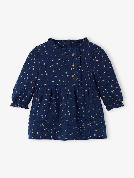 Robe En Gaze De Coton Bébé Ouverture Décalée Marine - Vertbaudet 1 Robe En Gaze De Coton Bébé Ouverture Décalée Marine - Vertbaudet