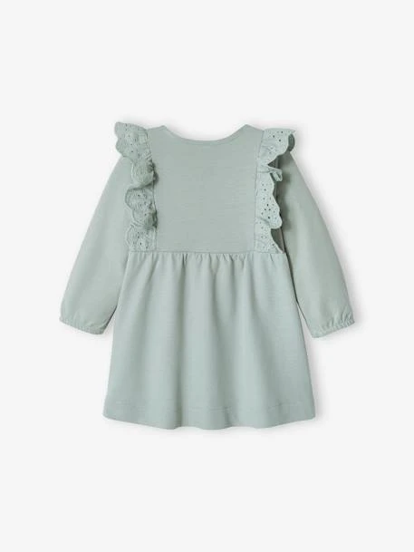 Robe En Molleton Bébé Volant En Broderie Anglaise Bleu Grisé - Vertbaudet 4 Robe En Molleton Bébé Volant En Broderie Anglaise Bleu Grisé - Vertbaudet – Image 4