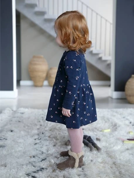 Robe En Molleton Flammé Bébé Fille Encre Imprimé - Vertbaudet 1 Robe En Molleton Flammé Bébé Fille Encre Imprimé - Vertbaudet