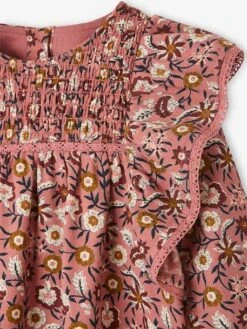 Robe Fleurie Bébé à Smocks Bois De Rose Imprimé - Vertbaudet -Magasin De Vêtements Pour Bé Soldes robe fleurie bebe a smocks 2