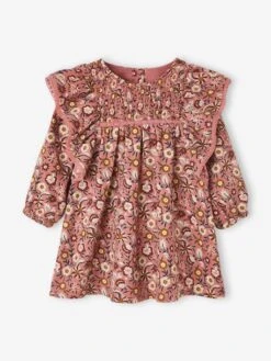 Robe Fleurie Bébé à Smocks Bois De Rose Imprimé - Vertbaudet