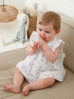 Robe Fleurie Bébé à Volants Ivoire Imprimé - Vertbaudet