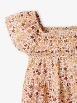 Robe Fleurie Bébé Avec Smocks écru - Vertbaudet -Magasin De Vêtements Pour Bé Soldes robe fleurie bebe avec smocks 2