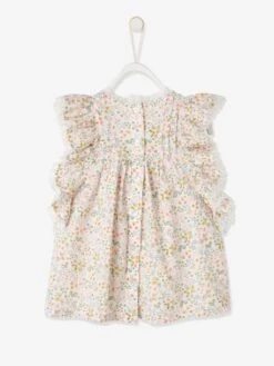 Robe Fleurie Bébé Manches Volantées Ivoire Imprimé - Vertbaudet -Magasin De Vêtements Pour Bé Soldes robe fleurie bebe manches volantees 2