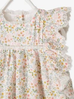 Robe Fleurie Bébé Manches Volantées Ivoire Imprimé - Vertbaudet -Magasin De Vêtements Pour Bé Soldes robe fleurie bebe manches volantees 3