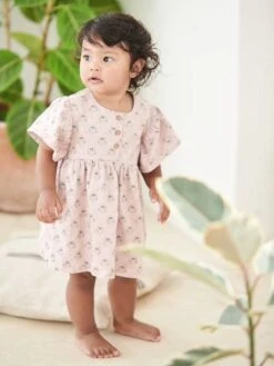 Robe Fleurie En Jersey Bébé Manches Courtes Rose Imprimé - Vertbaudet