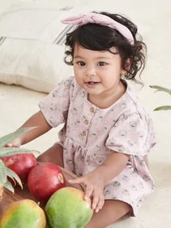Robe Fleurie En Jersey Bébé Manches Courtes Rose Imprimé - Vertbaudet -Magasin De Vêtements Pour Bé Soldes robe fleurie en jersey bebe manches courtes 4