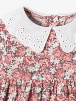 Robe Romantique Bébé Col En Broderie Anglaise Rose Imprimé - Vertbaudet -Magasin De Vêtements Pour Bé Soldes robe romantique bebe col en broderie anglaise 2