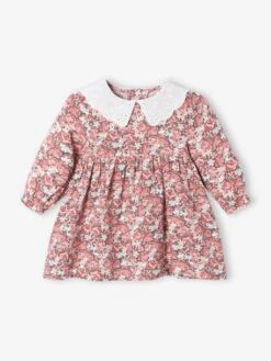 Robe Romantique Bébé Col En Broderie Anglaise Rose Imprimé - Vertbaudet