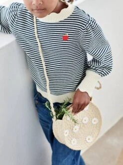 Sac Rond Fille Marguerites Façon Paille Sable - Vertbaudet