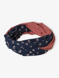 Snood Fille Réversible Bouquets/pois Marine - Vertbaudet