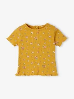T-shirt à Fleurs En Maille Côtelée bébé Rose Grisé Imprimé - Vertbaudet