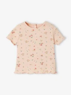T-shirt à Fleurs En Maille Côtelée bébé Rose Grisé Imprimé - Vertbaudet -Magasin De Vêtements Pour Bé Soldes t shirt a fleurs en maille coteleebebe 4