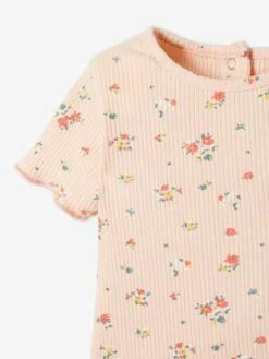 T-shirt à Fleurs En Maille Côtelée bébé Rose Grisé Imprimé - Vertbaudet -Magasin De Vêtements Pour Bé Soldes t shirt a fleurs en maille coteleebebe 5