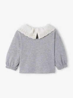 T-shirt Avec Col En Broderie Anglaise Bébé Gris Chiné - Vertbaudet -Magasin De Vêtements Pour Bé Soldes t shirt avec col en broderie anglaise bebe 3