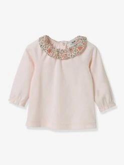 T-shirt Bébé Avec Col En Tissu Liberty Coton Bio CYRILLUS Vert Imprimé - Cyrillus